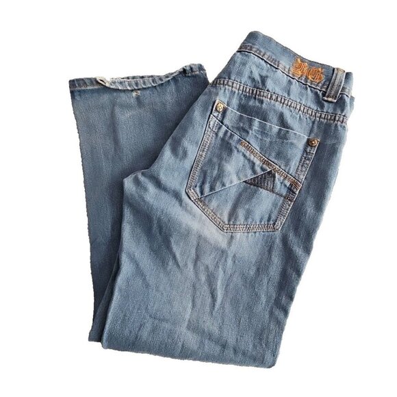 Blue Gear Jeans Men's 34x30 Medium Wash Denim RN #114856 Embroidered Wide Leg - Picture 2 of 16